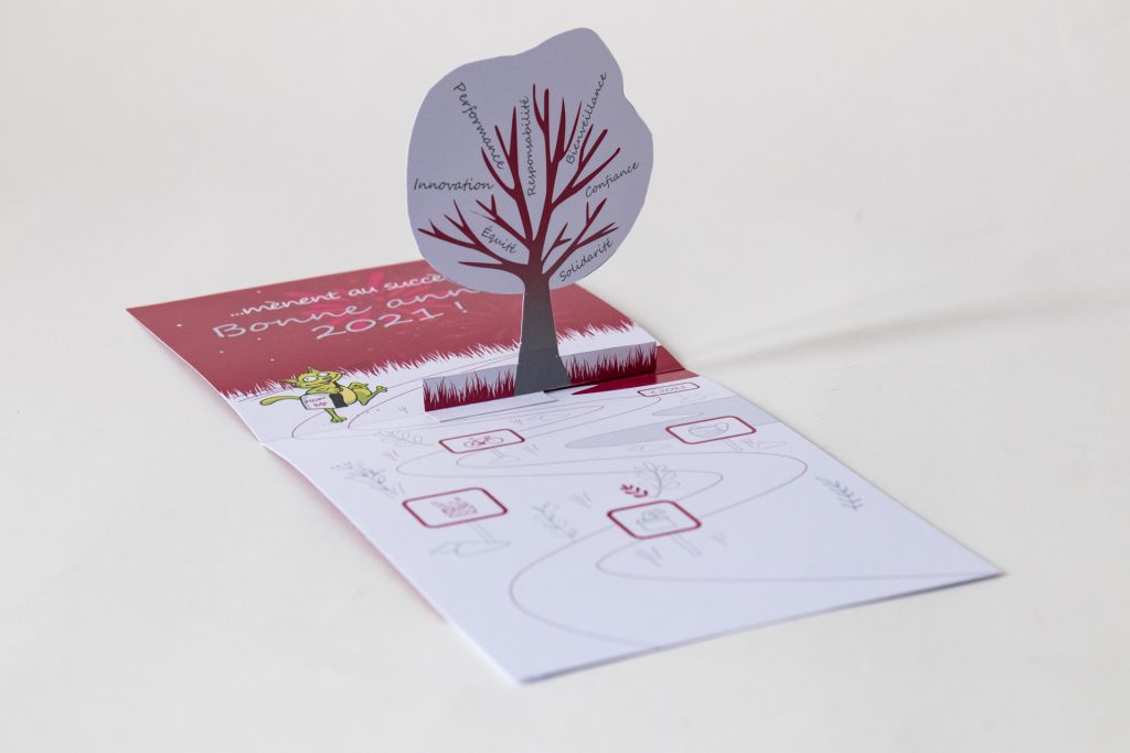 Carte de vœux 3D pop-up arbre des valeurs commune La Tour du Pin